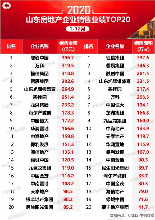 2020年山東房地產(chǎn)企業(yè)銷售業(yè)績(jī)排行榜